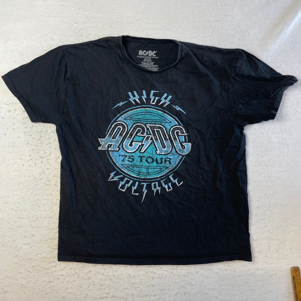 AC/DC Graphic T-Shirt Mens XL Black High Voltage 75 Tour Short Sleeve Band‎ Tee